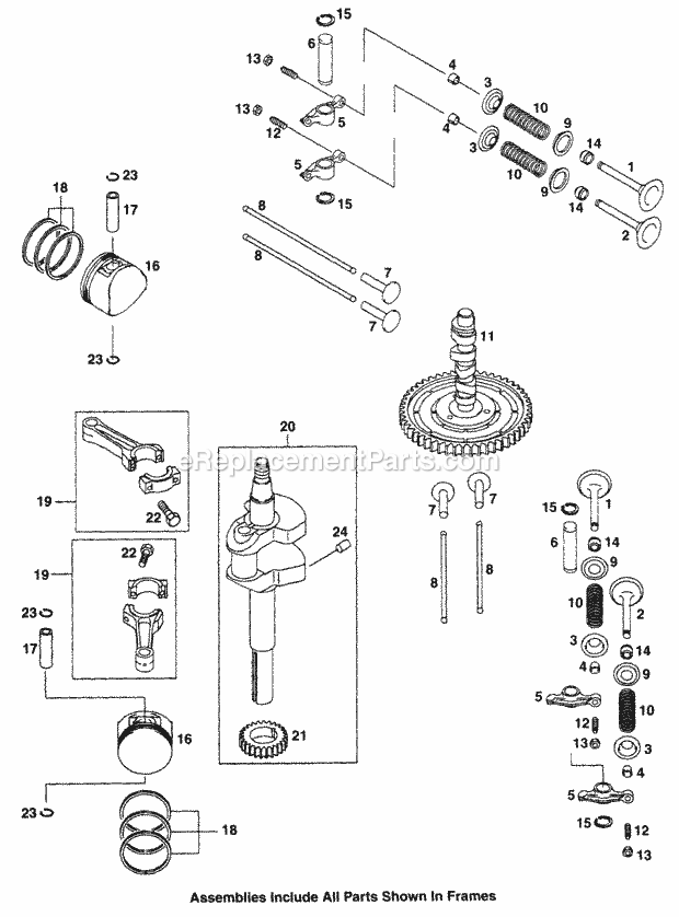 Engine Internal (Model 365l) Diagram and Parts List for 365L 53CA1D5K100 Cub Cadet Lawn Mower